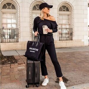 Splendid x Cella Jane Blog Black Off The Shoulder Long Sleeve Jumpsuit Sz Small